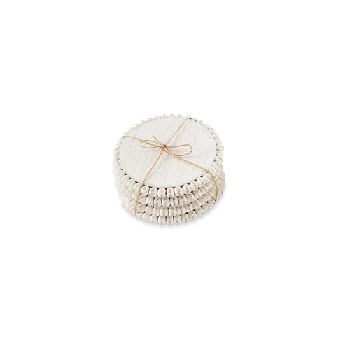 Mud Pie White Beaded Coaster Sets, 4 3/4"" Dia (42500044W)