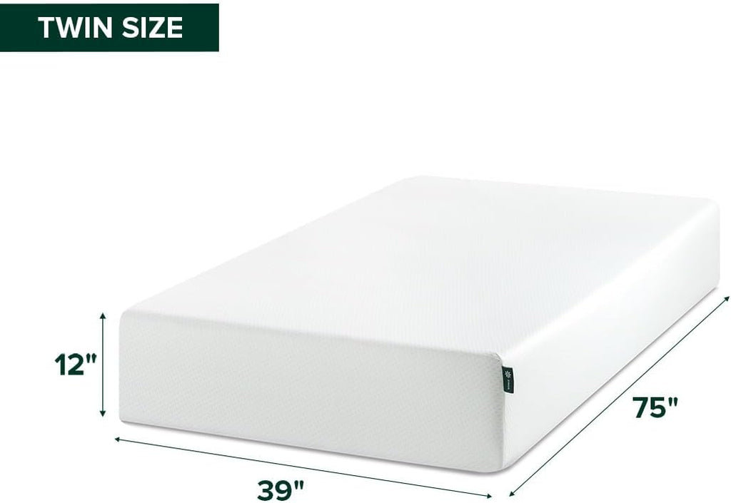 Zinus 12 Inch Twin Green Tea Memory Foam Mattress - Medium Firm, Zoned Pressure Relief, Fiberglass Free
