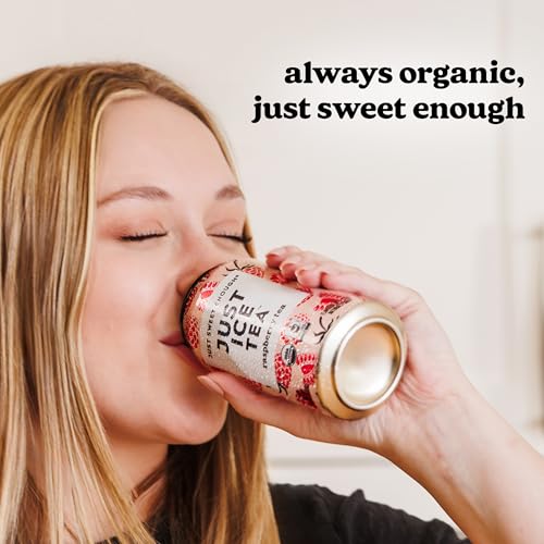 Just Ice Tea, Raspberry Flavored Black Iced Tea, 24-Pack (12oz Cans), USDA Certified Organic, Low Calorie, No Artificial Sweeteners, Fair Trade, Made in USA.