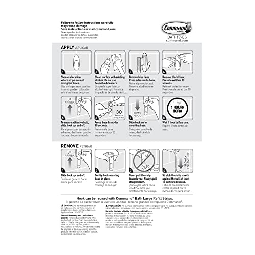 Command Bath Large Towel Hook Value Pack, Total 6 Large Wall Hooks with 6 Water Resistant Strips, 2-Pack of 3 Hooks, Organize Damage-Free