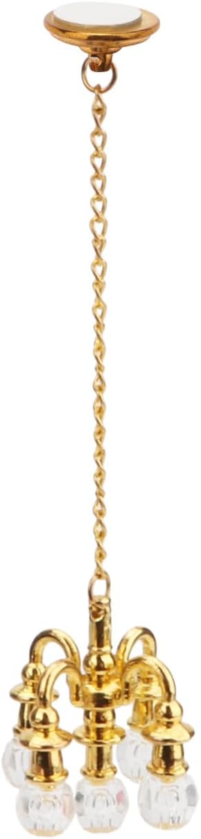 Skiennix Dollhouse Miniature Chandelier - 1:12 Scale Crystal Pendant Light | 5-Head Luxury Ceiling Lamp (Gold)