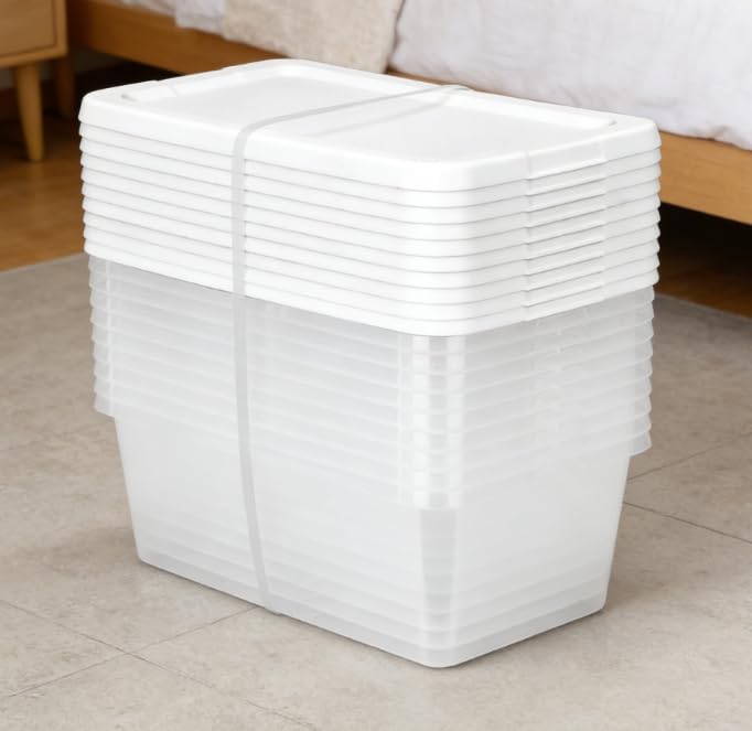 Regine Switzerland 10-Pack Clear Storage Boxes - Durable 6 Quart White Plastic with Snap-On Lids for Bedroom Organization