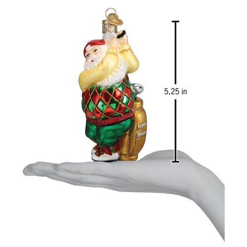 Old World Christmas Golfing Santa Glass Blown Ornament for Christmas Tree, Handcrafted Holiday Decoration, Santa Collection