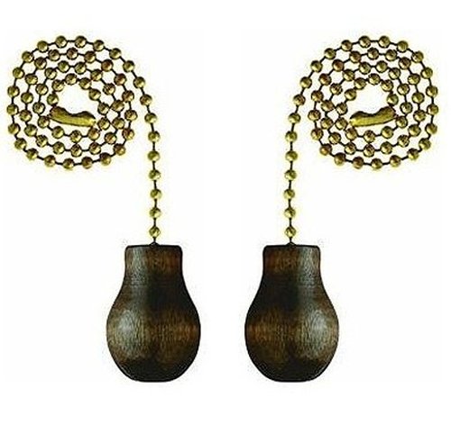 Ciata Wooden Knob Pull Chain in Walnut Finish with 12 inch Beaded Chain - 2 Pack