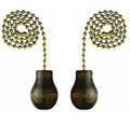 Ciata Wooden Knob Pull Chain in Walnut Finish with 12 inch Beaded Chain - 2 Pack