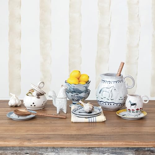 Creative Co-Op Enchanted Fauna Series - Hand-Painted Stoneware Plates, Multicolor, Set of 4