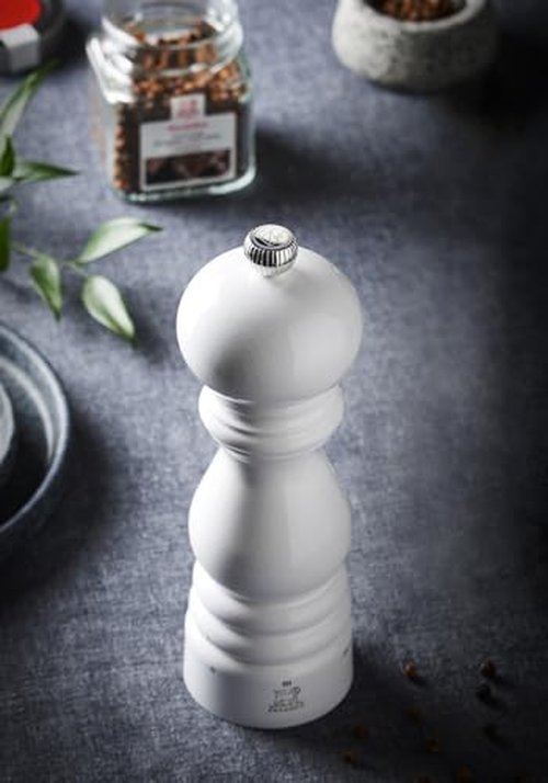 PEUGEOT - Paris u'Select Zirlion Salt Mill, White Lacquer, 9 in - Adjustable Grind - Made in France - Sustainably Sourced Wood