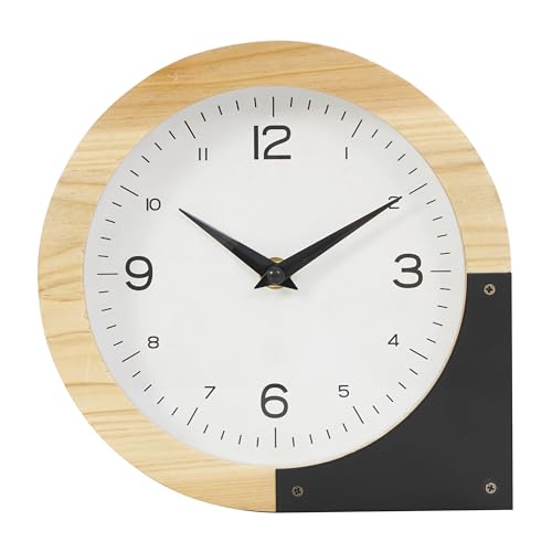 Deco 79 Wood Decorative Clock Round Abstract Mantel Clock, Tabletop Clock 8" x 2" x 8", Light Brown