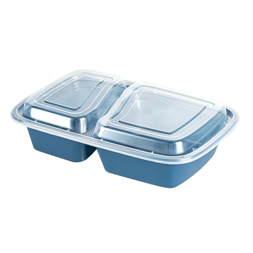 Restaurantware-Asporto 26 Ounce Compartment Take Out Boxes, 100 Microwavable Meal Prep Containers - 2 Compartments, With Clear Plastic Lids, Midnight Blue Plastic Food Containers, Do Not Contain BPA