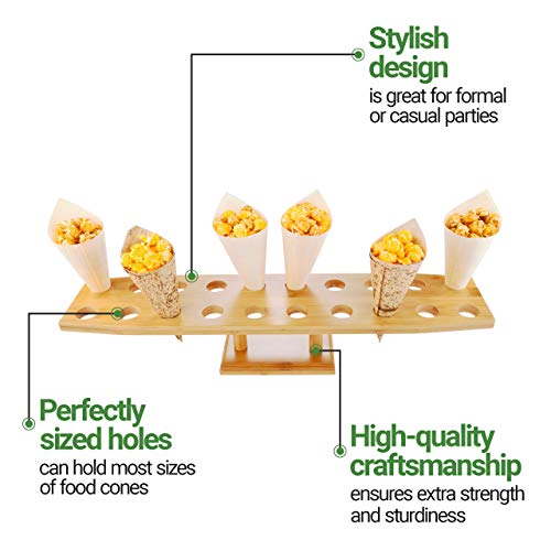 Restaurantware 22.5 x 4.3 Inch Oval Cone Stand 1 Sturdy Cone Holder - With 20 Slots Cones Sold Separately Bamboo Cone Holder For Buffets Banquets Or Catering Events Party Supplies