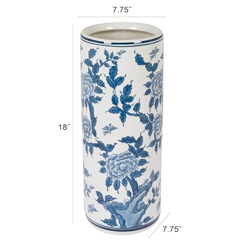 Creative Co-Op Blue and White Ceramic Umbrella Stand
