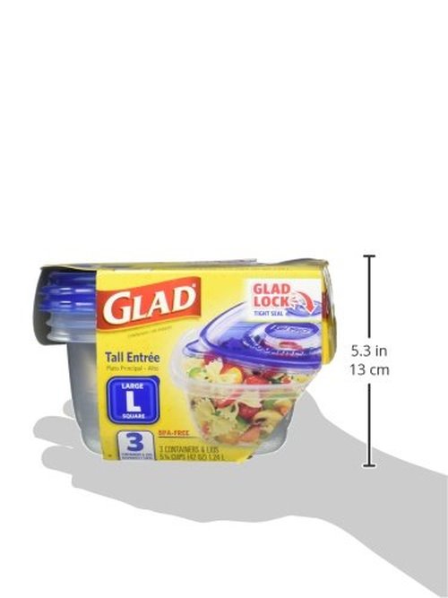 Glad Food Storage Containers - Tall Entrée Container - 42 Ounce - 3 Containers