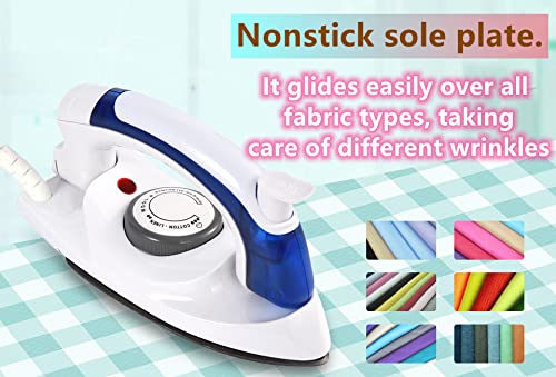 Portable Mini Steam Iron, Handheld Folding Flat Iron for Clothes, Non Stick Sole Plate, Temperature Control, Small Size for Home Travel