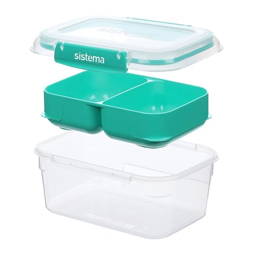 Sistema TO GO Stax Leakproof Food Storage Containers | 1 L | Airtight & Stackable Meal Prep Containers with Lids | Lunch Boxes | BPA-Free | 3 Count