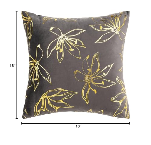 SAFAVIEH Home Collection Yari Blossom 18-inch Grey/Gold Decorative Accent Pillow PLS7146A-1818, 19"x19"