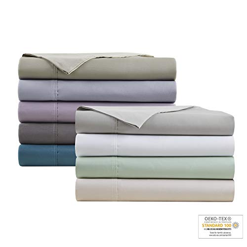 Madison Park 600 TC Cooling Cotton Blend Solid Sheet 16 Inch Deep Pocket, All Season, Soft Bedding-Set, Matching Pillow Case, Queen, White 4 Piece.