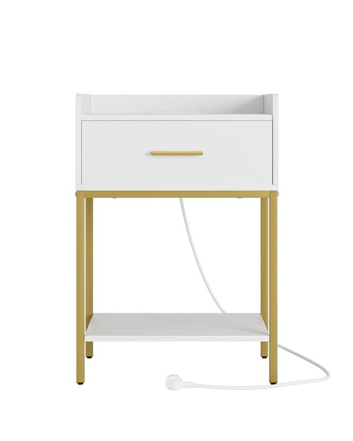 Apetaccat Nightstand with Charging Station,3-Tier Bedside Table for Small Space,Modern Night Stand with Storage Drawer and Shelf,Small Side Table for Bedroom,Living Room,White