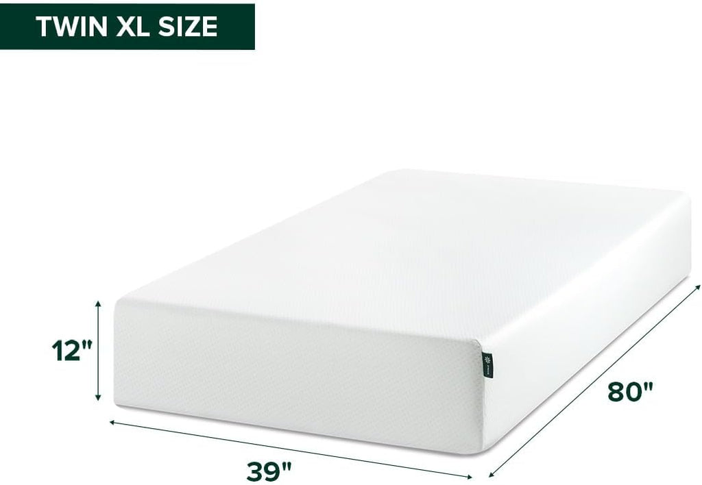 Zinus 12 Inch Twin XL Green Tea Memory Foam Mattress - Medium Firm, Zoned Pressure Relief, Fiberglass Free