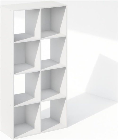 Furinno PELLI 8-Cube Bookshelf - Stylish Horizontal Storage Organizer for Living Room & Home Office | White, 11.7 x 23.7 x 47