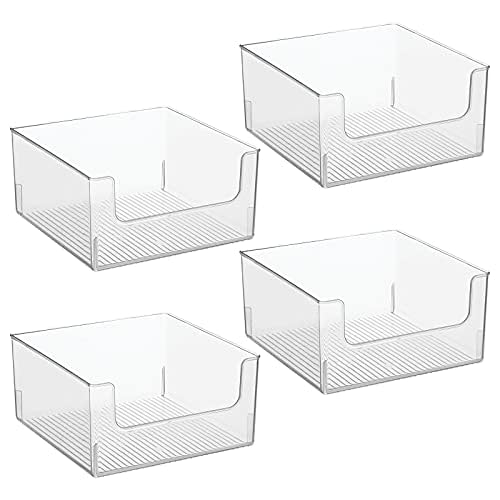 mDesign Modern Wide Plastic Open Front Dip Storage Organizer Bin Basket for Bathroom Organization - Vanity Shelf, Cubby, Cabinet, and Closet Organizing Decor - Ligne Collection - 4 Pack - Clear