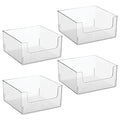 mDesign Modern Wide Plastic Open Front Dip Storage Organizer Bin Basket for Bathroom Organization - Vanity Shelf, Cubby, Cabinet, and Closet Organizing Decor - Ligne Collection - 4 Pack - Clear