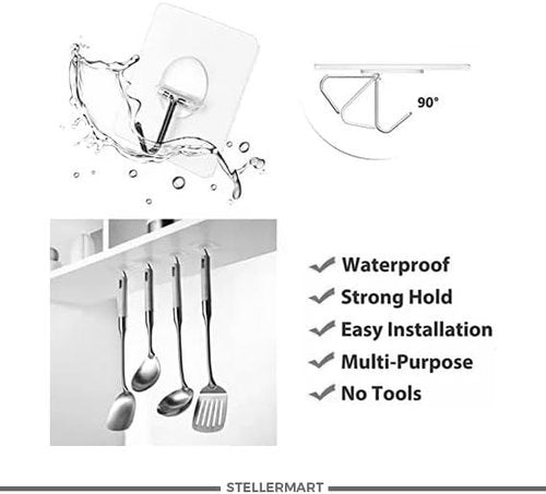 Easenest Heavy-Duty Adhesive Wall Hooks - 12 Pack Utility Sticky Hangers for Bathroom & Kitchen