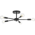 Progress Lighting Delayne Collection 16 in. 5-Light Matte Black Close-to-Ceiling Light Etched Glass Modern