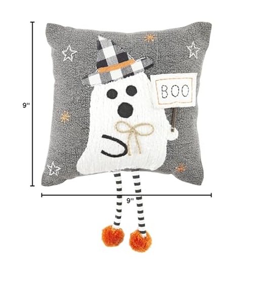 Mud Pie Halloween Dangle Leg Pillow, Ghost, 9" x 9"