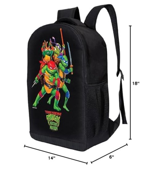 Teenage Mutant Ninja Turtles Backpack Shoulder Bag for Boys, Girls, Toddlers - Leonardo, Donatello, Michelangelo and Raphael Cute Kids Backpack for School - 18" Inch Bookbag (Mutant Mayhem)