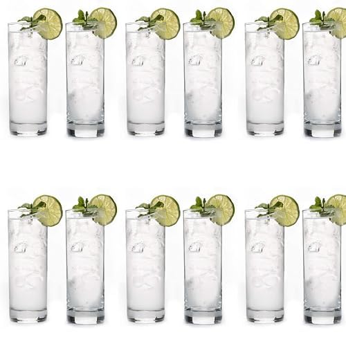 LEMONSODA Premium Highball 12oz/15oz Glass Sets - Elegant Tom Collins Glasses - Tall Water Drinking Glasses - Bar Glassware for Mojito, Whiskey, Cocktail (12oz, Set of 12)(2007)
