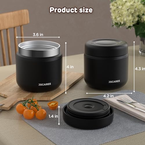 JSCARES 12oz Kids Insulated-Food-Jars for Hot-Food, Wide Mouth Soup Thermo Food Jar Insulated Thermal Lunch Container Termo para Comida Caliente Vacuum Thermoses for Keeping Food Warm-Black