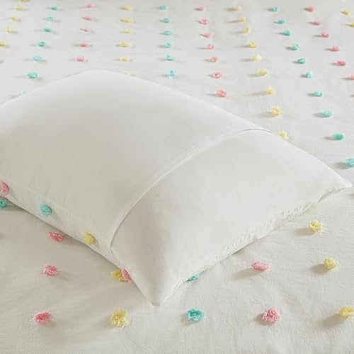 Intelligent Design Callie Girls Full/Queen Comforter Set, Ivory 5-Piece Kids Bedding, 100% Cotton Tufted Pom Pom Tufted Jacquard, All Season Down Alternative, Cozy Shabby Chic Bedroom Décor