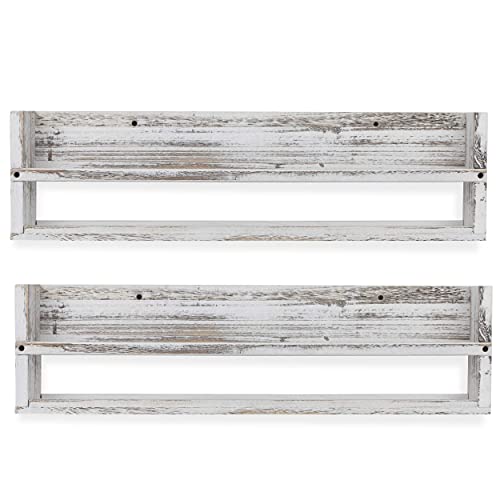 Brightmaison Polynez 30" Floating Shelves for Wall Decor, Kids Bookshelf, Nursery Book Shelves, Multiuse Shelf Set of 2 Wood Burnt White