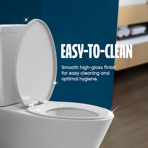 HIGHCRAFT Premium Elongated Toilet Seat with Adjustable Hinges - Molded Plastic Toilet Seat - Fits Standard Elongated Toilets - Oval Seat in White