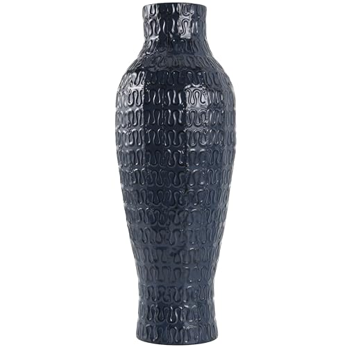 Deco 79 Metal Decorative Vase Dimensional Textured Centerpiece Vase with Wavy Pattern, Flower Vase for Home Decoration 9" x 9" x 24", Dark Blue