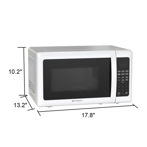 Emerson MW7302W Compact Countertop Microwave Oven with Touch Control, LED Display, 700W, 10 Power Levels, 6 Auto Menus, Glass Turntable and Child Safe Lock, 0.7 Cu., Ft. White