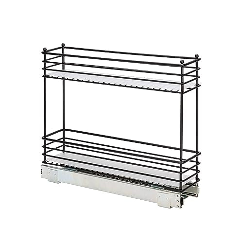 Household Essentials Glidez Multipurpose Paint-Finished Steel Pull-Out/Slide-Out Storage Organizer with Plastic Liners for Under Cabinet Use - 2-Tier Design, Black