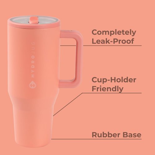 HydroJug Traveler - 40 oz Insulated Water Bottle with Handle & Flip Straw - Leak Resistant, Summer Peach