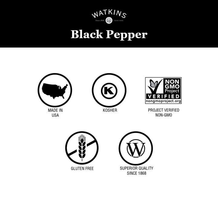Watkins Gourmet Black Pepper Spice Tin - Pure Ground, 6 oz | Perfect for Flavorful Cooking