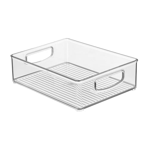 iDesign Plastic Stackable Pantry Bin - Organizer Bin with Handles for Cabinets or Fridge - Set of 2 - Clear