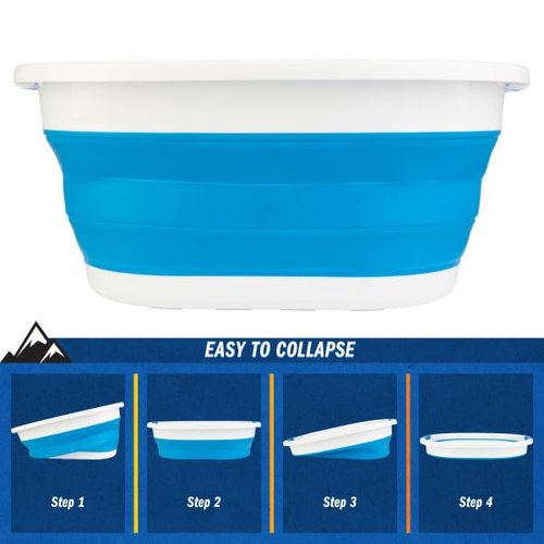 Collapsible Laundry Basket - 39L (10.3-Gallon) Portable Sink - Multipurpose Plastic Bin, Hamper, or Ice Bucket - Camping Essentials by Wakeman Outdoors (Blue)