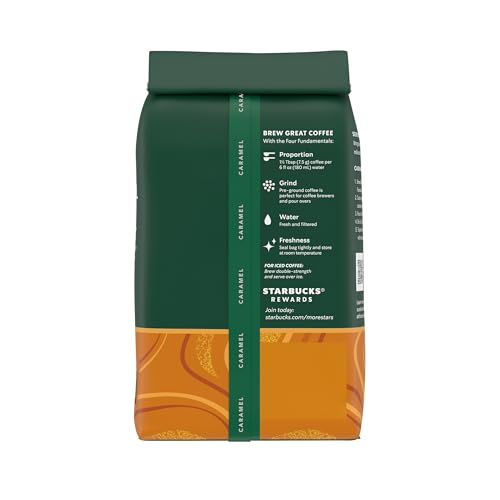 Starbucks Ground Coffee, Flavored Hot or Iced Coffee, Caramel, Six 11 oz Bags