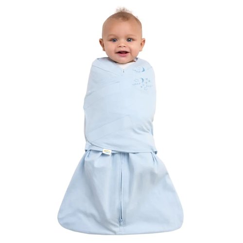 HALO Sleepsack Swaddle - 100% Cotton 3-Way Adjustable Wearable Blanket | Baby Blue, Newborn (0-3 Months)