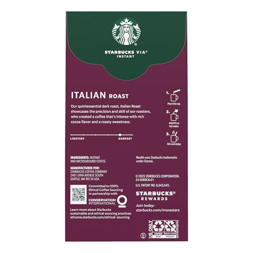 Starbucks VIA Instant Coffee Packets, Single Serve, Dark Roast Coffee, Italian Roast, 96 Packets