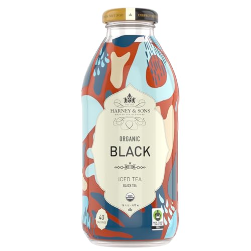 Harney & Sons Organic Black Iced Tea, Glass Bottles,16 oz bottles (Pack of 12)