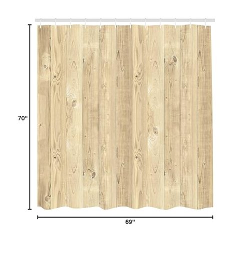 Ambesonne Rustic Shower Curtain, Picture of Smooth Oak Wood Texture in Old Fashion Retro Horizontal Nature Design, Cloth Fabric Bathroom Decor Set with Hooks, 69" W x 70" L, Pale Yellow