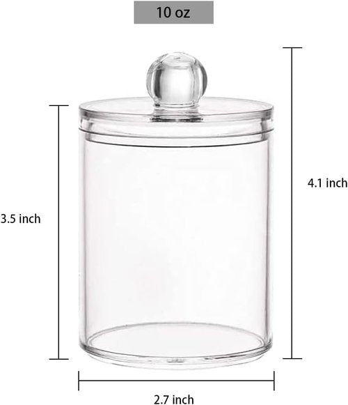 DAPOWER Qtip Holder Storage Canister - 10-Ounce Clear Plastic Apothecary Jar with Lid for Cotton Balls, Swabs & Pads