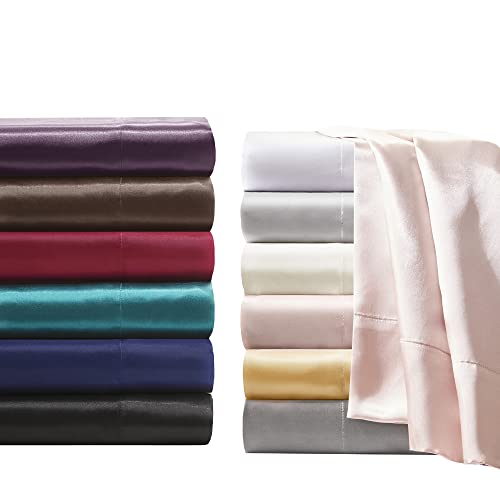Madison Park Essentials Satin Sheet Set Luxury and Silky with Natural Sheen, Elastic 14" Pocket fits up to 16" Mattress, All Around Elastic - Year-Round Bedding, Full, Ivory, 6 Piece