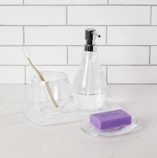 Umbra Droplet Acrylic Soap Dish Container For Bathroom - Acrylic Soap Bar Holder For Bath Sink - Nicely Fits Into Amenity Tray and Holds the Soap Bar Preventing It From Dirt and Ensures Zero Waste