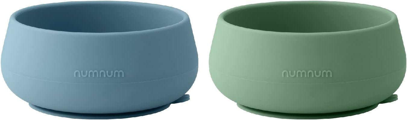 NumNum Suction Bowls - Extra Strong Non-Slip Silicone, BPA-Free, 2-Pack for Baby-Led Weaning | Blue/Green